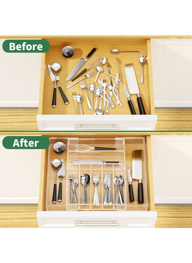 NIUBEE Acrylic Kitchen Drawer Organizer for Flatware and Utensils, Expandable Silverware Organizer and Cutlery Tray for Kitchen, Office,Bathroom Supplies, Clear 21" - Image 4